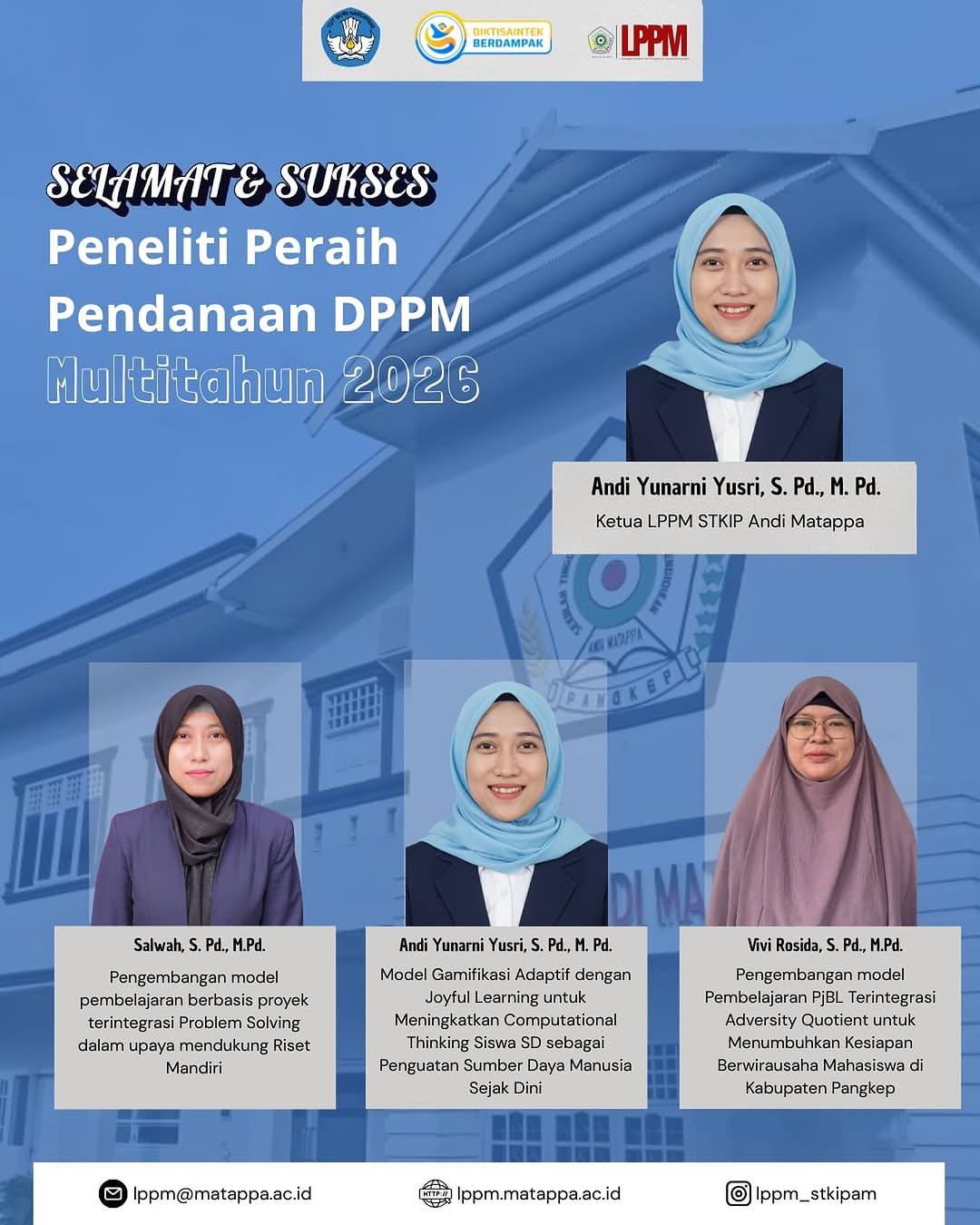 Peneliti Peraih pendanaan DPPM Multitahun 2026